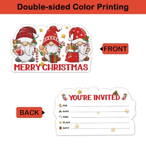Gnome Christmas Invitation Set – 15 Invites with Envelopes & Stickers