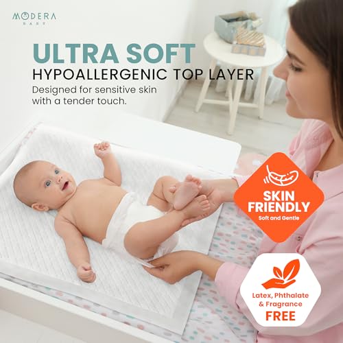 Large Disposable Baby Changing Pad Liners - Organic Cotton, Waterproof, Hypoallergenic, 50 Pack - Mess-Free Diaper Table & Travel Underpads