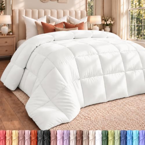California King Comforter Duvet Insert White 96 x 102 Inch - All-Season Fluffy Bed Quilt