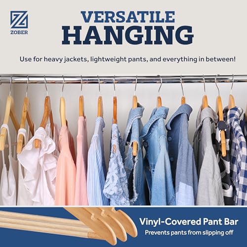 Heavy Duty Wooden Hangers 20 Pack with Non-Slip Surface & Contoured Shoulders - Natural