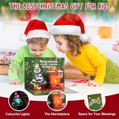 Zengreeting Christmas Fireplaces Pop-Up Card with Music & Lights - Interactive Blow‑Out Card