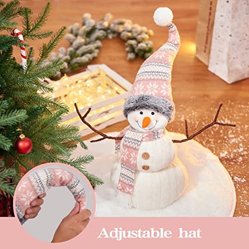 WORLDECO Pink Hat Snowman 27.5in Christmas Animated Plush Decor, Indoor Holiday Ornament