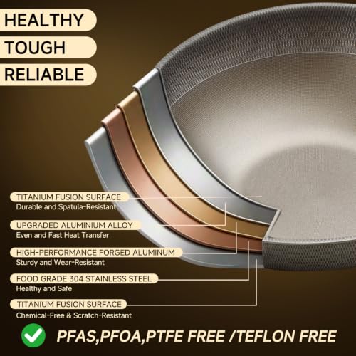 13-Inch Titanium Hybrid Wok with Lid Nonstick Stir-Fry Pan Induction Ready