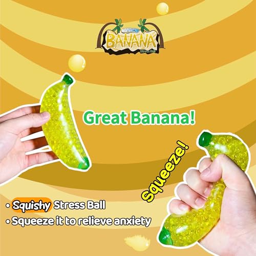Squishy Banana Stress Balls - Stretchy Fruit Stress Balls for Adults and Party Favors, Yellow Squishy Banana Dough Ball for Vase Filler, Home Decoration, Christmas Decoration, Easter Basket Stuffers