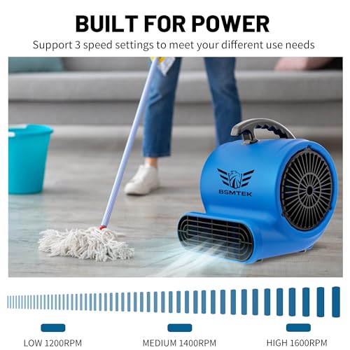 Blue Air Mover Blower Fan 1200 CFM 3-Speed Industrial Floor Dryer