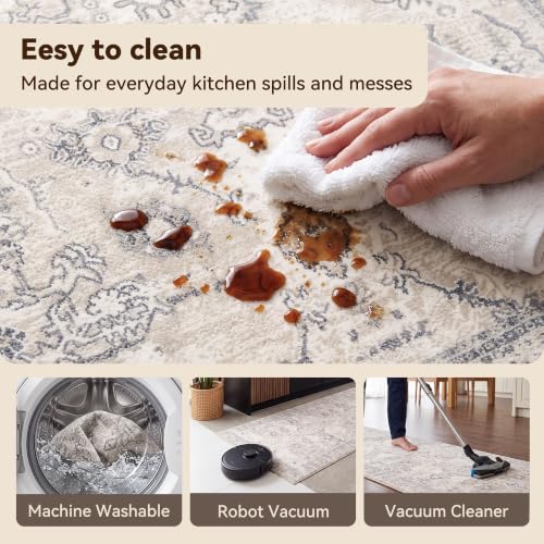 Boho Kitchen Rug Set of 3 - Anti-Fatigue Non-Slip Mats Beige 20"x32" 20"x48" 20"x59"