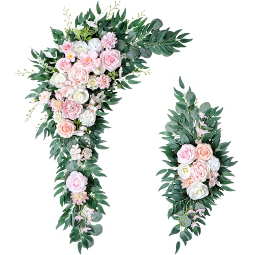 NanMeHeer 40 Inch Blush White Faux Wedding Arch Flowers 2 Pack - Flexible & Reusable Floral Swags for Wedding Backdrops