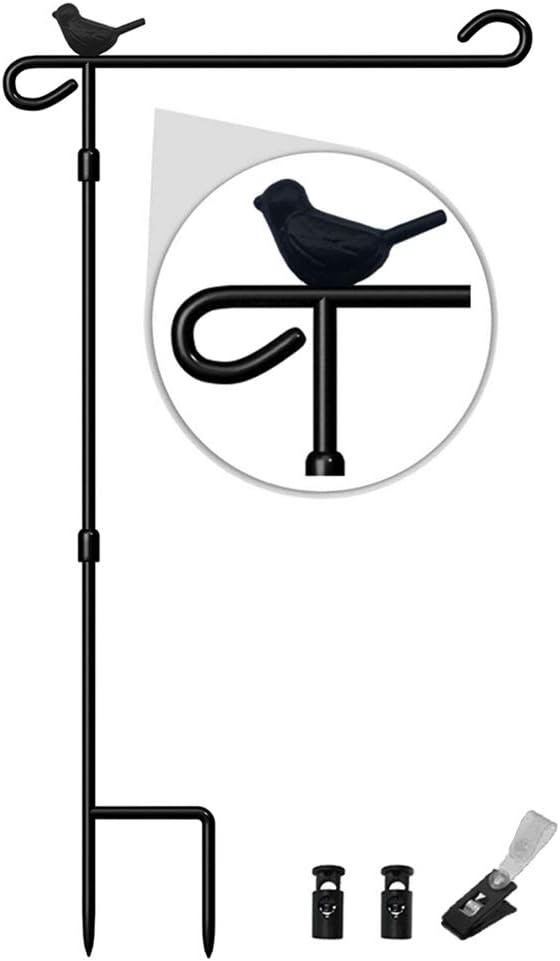 Skiennix Garden Flag Holder Stand - Premium Metal Anti-Rust Weather-Proof Design with Tiger Clip & Spring Stoppers