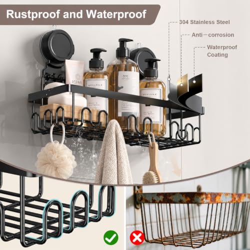 JOTPE Shower Caddy Suction Cup No Drill Bath Shelves 2 Pack - Black / Regular Set