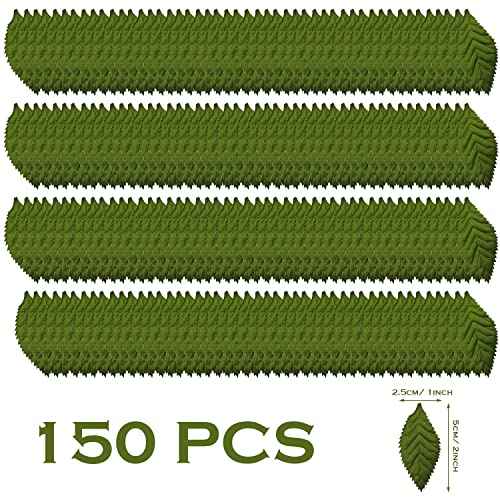 Woohome 150 PCS Artificial Silk Green Leaves Fabric Fake Leaves Green Artificial Leaves Silk Rose Leaves for Crafts Scrapbooking Floral Arrangements Home Kitchen Wedding Party Decorations