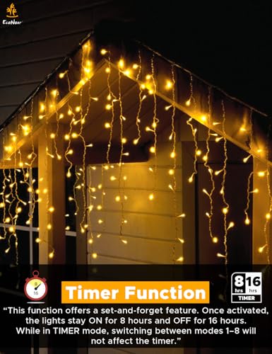 EcoNour Warm White Christmas Icicle Lights for Outside, 114.82 FT
