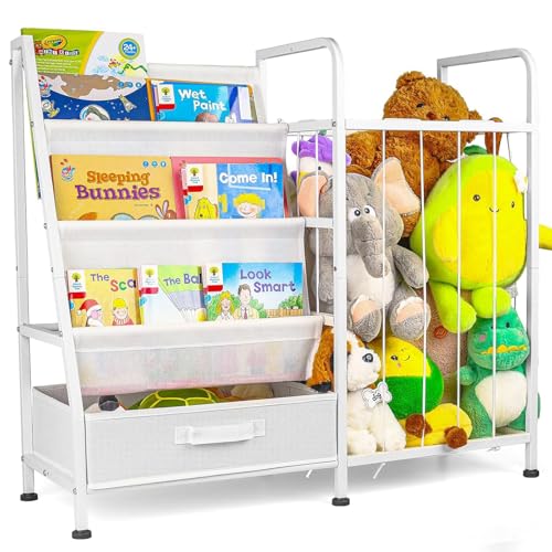 Kids’ White 3-Tier Toy & Book Storage Shelf with Stuffed Animal Organizer