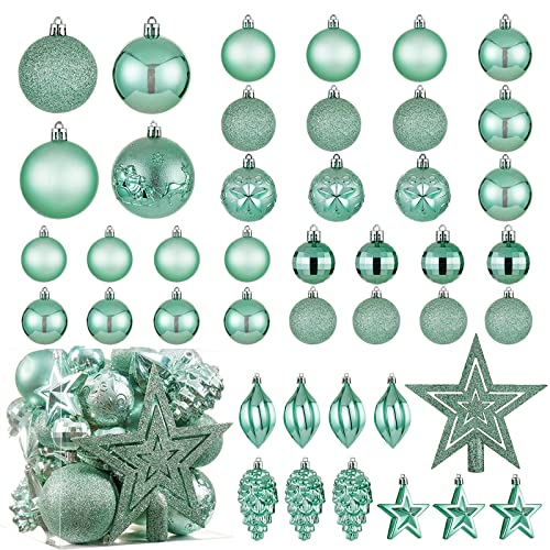 CristBest Mint Green Christmas Tree Ornaments Set - 43 Shatterproof Holiday Balls & Decor