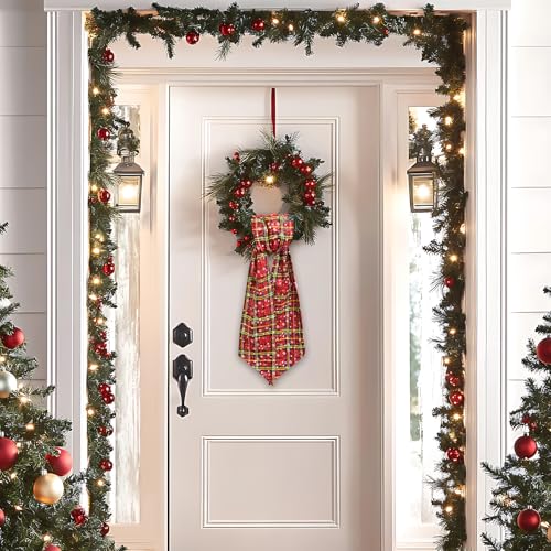 Vickasi Snow Plaid Christmas Wreath Sash for Front Door, Burlap Holiday Decor