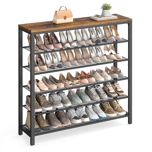 VASAGLE 6-Tier Shoe Rack - Rustic Brown Metal Mesh Storage Organizer, 24-30 Pairs
