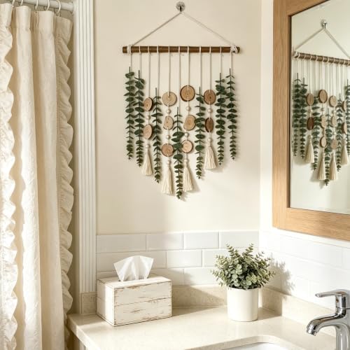 Artificial Eucalyptus Wall Decor – Faux Greenery Plants for Rustic Boho Bedroom Kitchen Bathroom