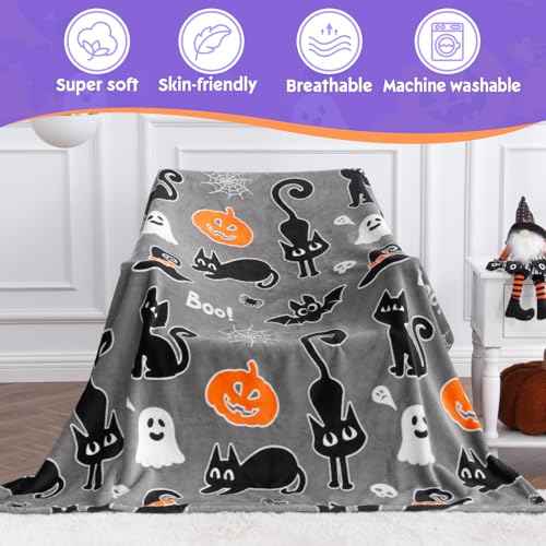 Halloween Decorations Gifts for Kids Boys Girls Glow in The Dark Blanket Toys Costumes for Women Teens 2 3 4 5 6 7 8 9 10 11 12 13 14 15 16 Years Old Ghost Boo Pumpkin Cat Bat Throw Halloween Decor