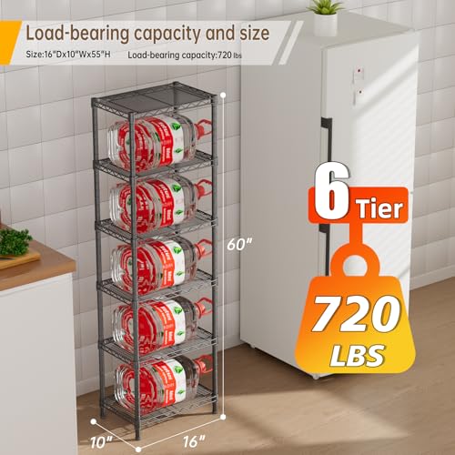 Adjustable 6-Tier Metal Wire Shelving Unit - Black, 10"D x 16"W x 63"H