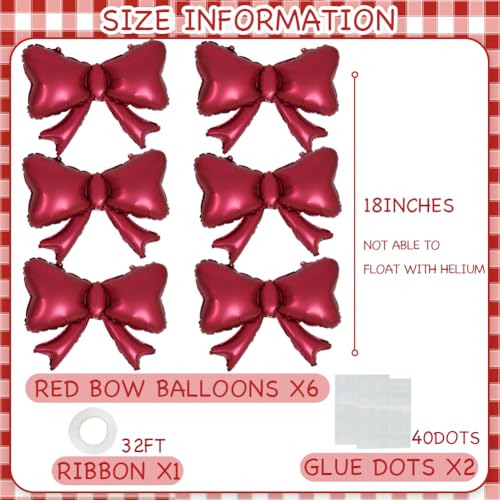 Burgundy Red Bow Balloons 6pc Matte Metallic Bow Tie Foil Balloons (Variation: Burgundy Red) - Party Era