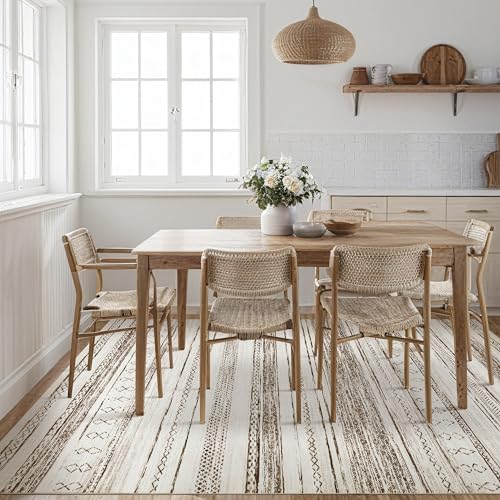 Tortania 9x12 Washable Boho Moroccan Area Rug - Soft Neutral Floor Carpet for Living Room & Bedroom