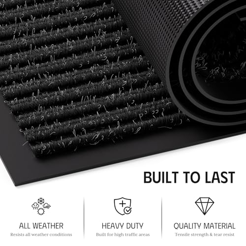 EZ2LIVE Black Striped 4x8 Heavy Duty Indoor Outdoor Entrance Mat