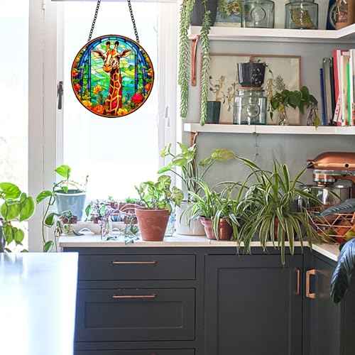 MATIHAY Giraffe Acrylic Window Hanging - Funny Giraffe Wall Decor Tropical Party Decorations, Giraffe Room Decor for Nursery New Home Gifts (S, Giraffe)