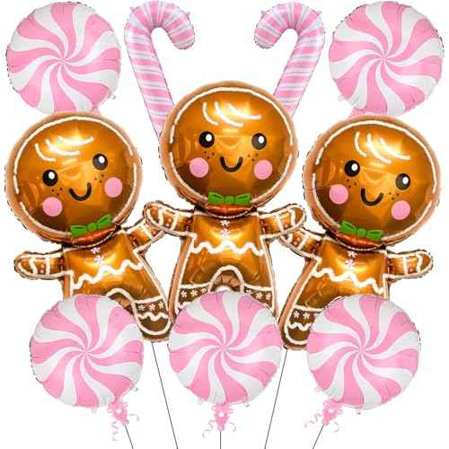 Christmas Balloons Decorations - Gingerbread Balloons Pink Candy Cane Balloon Gingerbread Man Foil Balloons for Winter Themed Christmas Party Decor Supplies