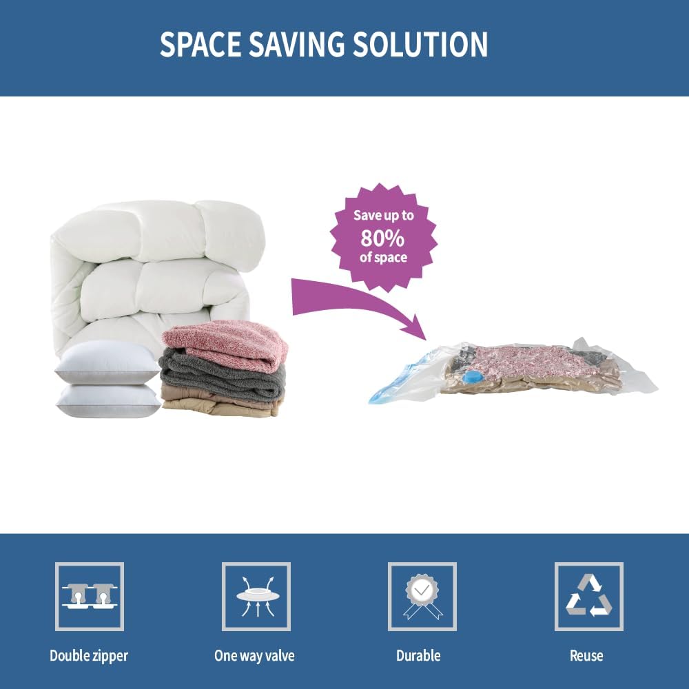Skiennix Vacuum Storage Bags - 7 Pack Small Space Saver for Clothing & Travel | Includes Hand Pump