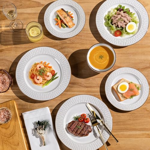 Pearl White Bubble 18-Piece Ceramic Dinnerware Set for 6 - Plates & Bowls