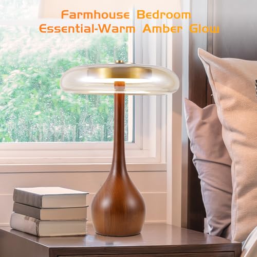 Gold Small Teardrop Table Lamp with Wooden Base - 12.4 Inch Bedroom Decor