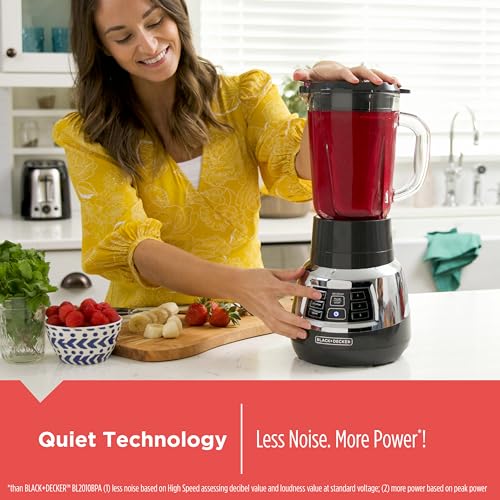 Black+Decker Quiet Blender Medium - 6-Cup Cyclone Glass Jar, 900W, 3 Speeds & Personal Jar