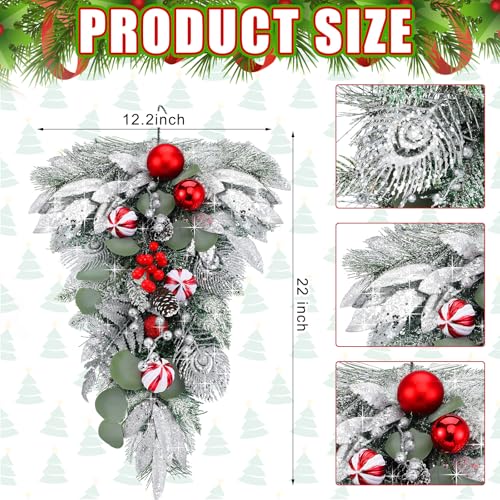 FineCheer 2 Pcs Christmas Teardrop Swags 22 Inch Frosted Pine Berries - Berries Variant