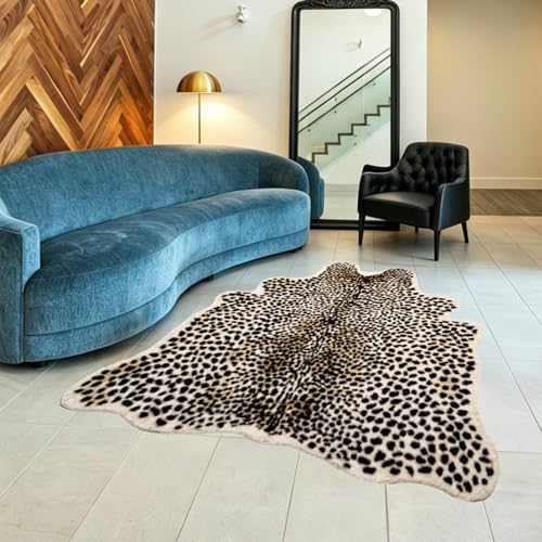 Beige and Black Leopard Print Faux Animal Rug 8.2x6.1ft Home Decor