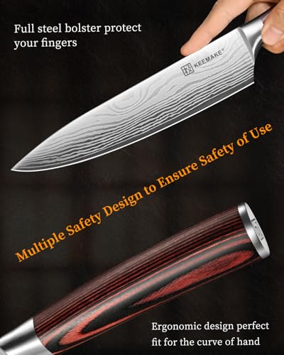 KEEMAKE Red 3-Piece Kitchen Knife Set - Sharp Chef, Nakiri & Utility Knives