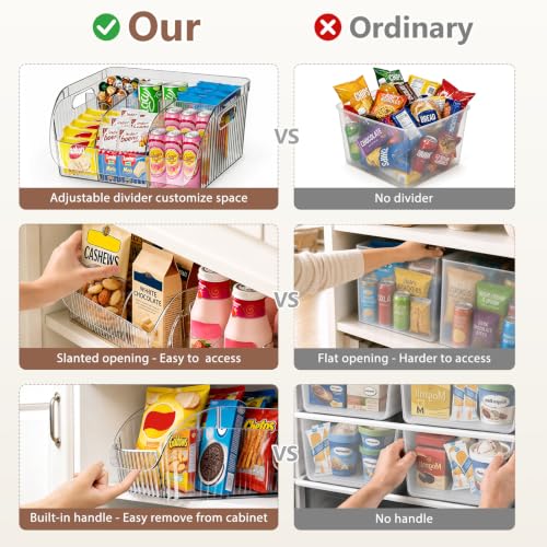 Set of 3 Adjustable Clear Storage Bins with Dividers - Pantry Organizers