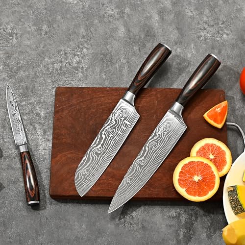 TONGMARU 3-Piece High Carbon German Steel Chef Knife Set with Pakkawood Handles