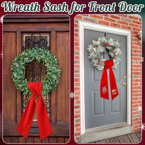 VitalCozy Wreath Sash for Front Door Blank Satin Wreath Sash Embroidery Monogram Plain Ribbon Accessories for Xmas Party Yard Doorway Indoor Outdoor Wall(4.5'' X 56'',Red)