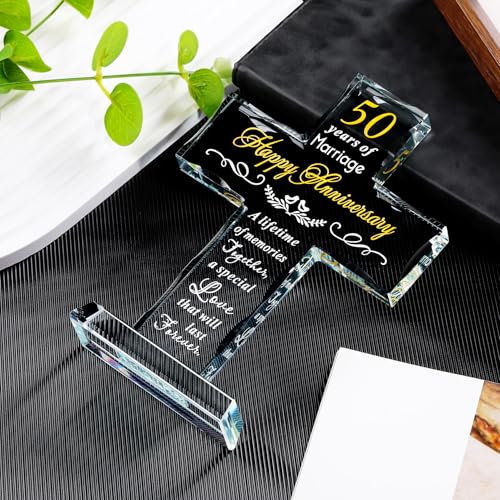 50th Wedding Anniversary Cross Gift for Couple - 50 Years of Marriage, Unique Hand-Cut Glass Keepsake - Variation: 50 Years of Marriage