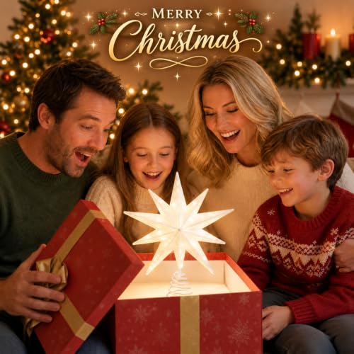 White 13-Inch Silver 10-Point Christmas Tree Topper with 20 LED Lights