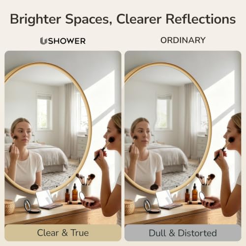 USHOWER 30 Inch Round Gold Bathroom Mirror with Sculpted Inner-Edge Frame - Over Sink Vanity