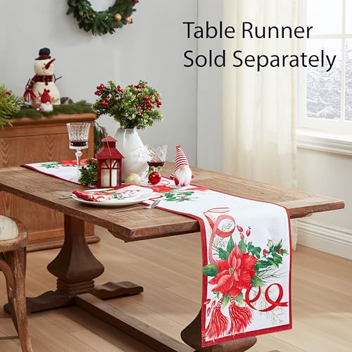 Home Bargains Plus Christmas Poinsettia Ribbon Fabric Table Runner 70" x 13" Holiday Tassels