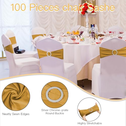 Gold 100PCS Spandex Chair Sashes with Buckle for Weddings & Events