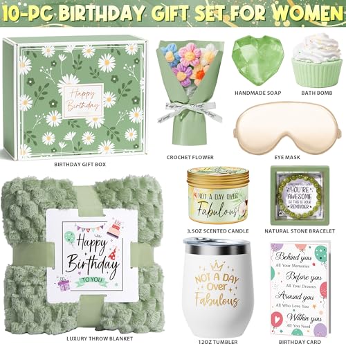 Spa Gift Basket for Women Sage Green Vanilla Coconut Birthday Presents for Her