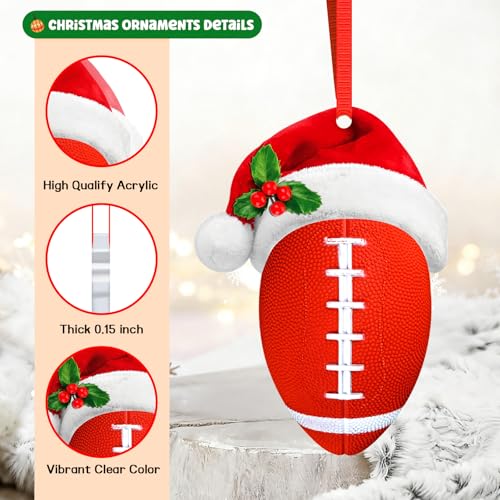Flyab B1 Football Christmas Ornament with Santa Hat – Personalized Acrylic Holiday Sports Ball Decoration