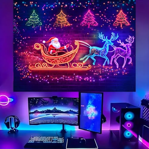 Santa Claus 5 Black Light Tapestry, 90" L x 70" W, UV Reactive Wall Hanging