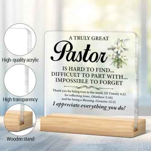Best Pastor Gifts for Men Him, Gift for Pastors Preacher Christian Thank You Appreciation Birthday Christmas, a Truly Great Pastor Acrylic Plaque Sign Decor