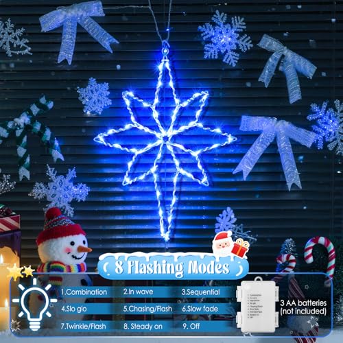 Hiboom Blue 2 Pack 16-Inch Christmas Star Window Lights with Timer & 8 Modes