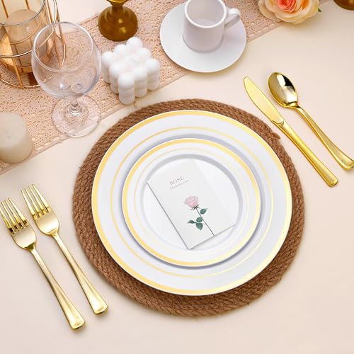 White Gold 10.25 Inch Plastic Party Plates - 100PCS Disposable Dinnerware