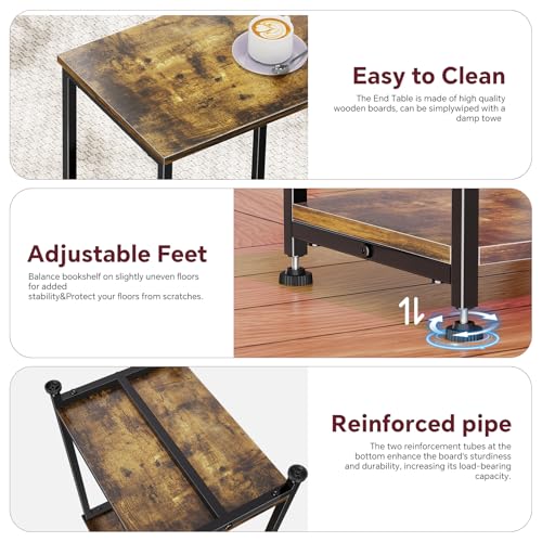 15.75 x 11.8 x 21.5 Inch Set of 2 Rustic Brown End Tables - Space-Saving Nightstands for Living Room & Bedroom