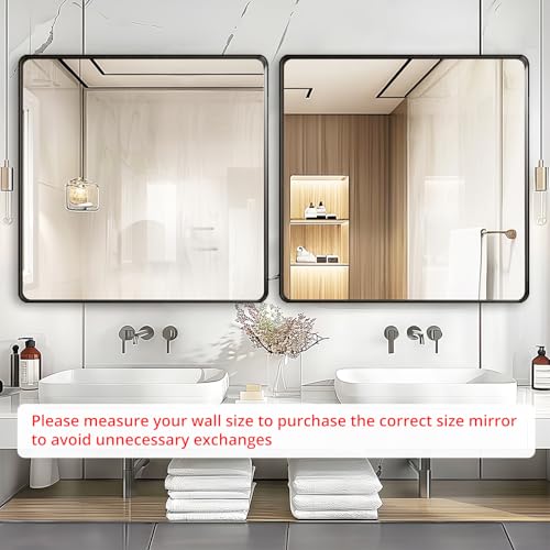 36x36 Black Bathroom Vanity Mirror Over Sink - Wall Square Mirror with Explosion-Proof Film